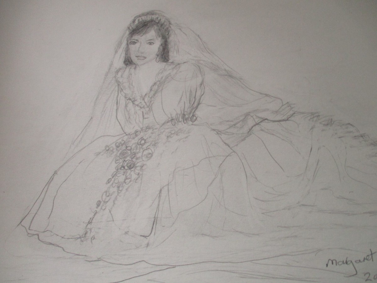 my drawing of late princess diana in her wedding dress UK