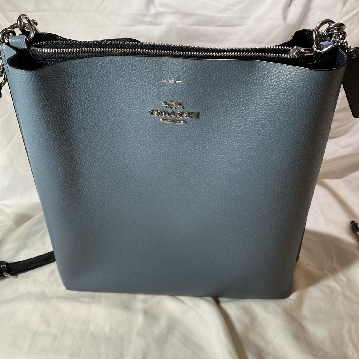 Coach 2Way Sky Blue Leather W/ Navy Blue Interior 3 Compartments 