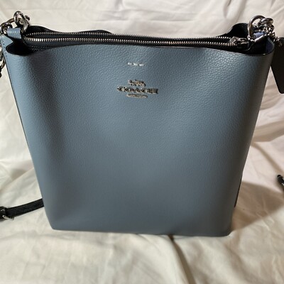 Coach  2Way Sky  Blue Leather W/ Navy Blue Interior 3 Compartments Shoulder Bag