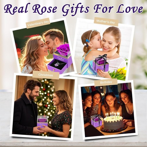 Rosa Roja Preservada Con Collar De Corazón Regalos Para Mujer La Novia - Imagen 14 de 24