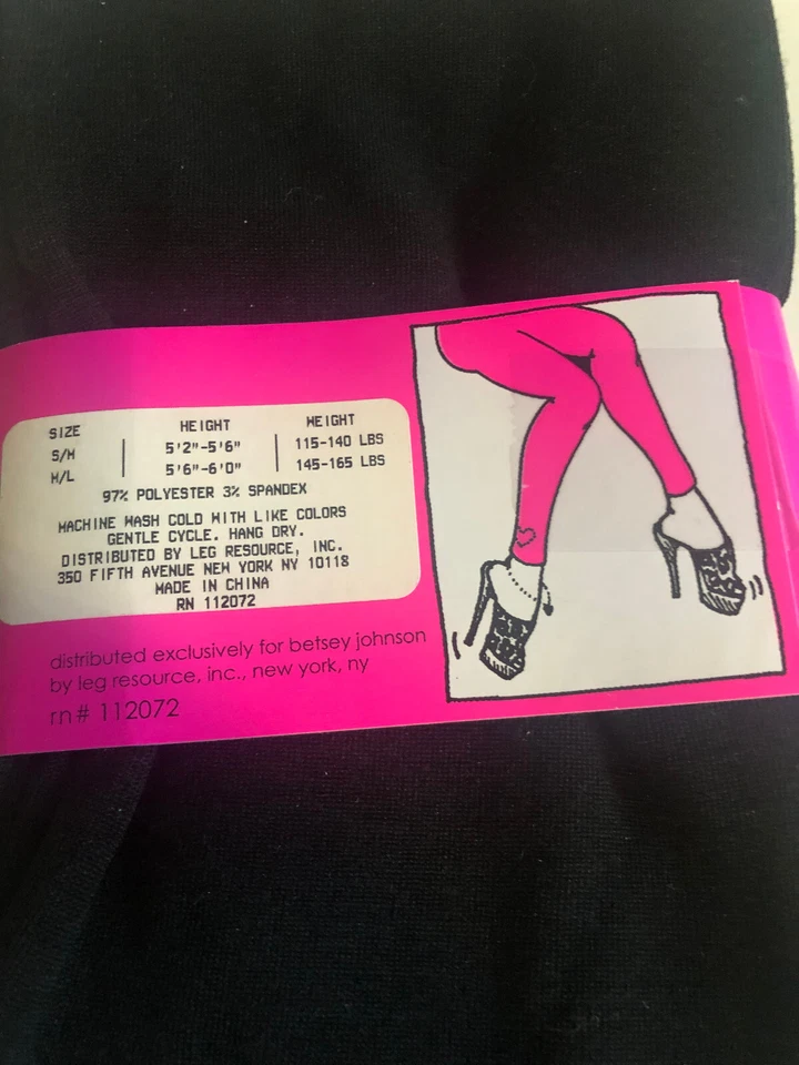 Vintage Betsey Johnson Black Fleece Lined Leggings New Old Stock Sz M/L Foto 3 de 3