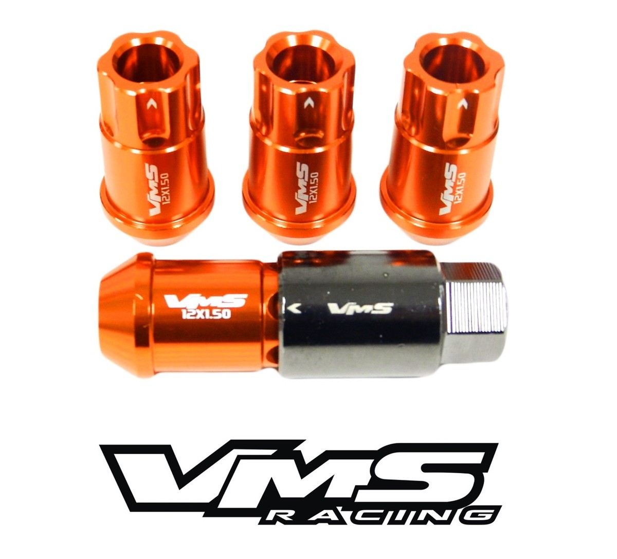 20PC VMS RACING 12X1.25MM ALUMINUM LOCKING LUG NUT SET ORANGE FOR
