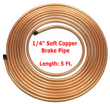 5Ft Brake Pipe Copper Line Joiner Male Female Nuts Ends Tubing Joint Pipe 1/4"