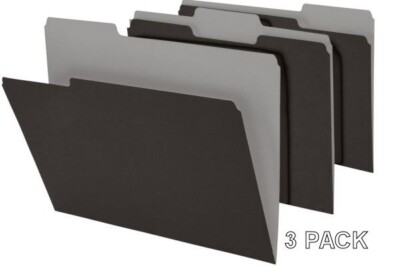 NEW Smead Interior File Folder 1/3-Cut Tab LETTER Size BLACK 4210 3 folders#556