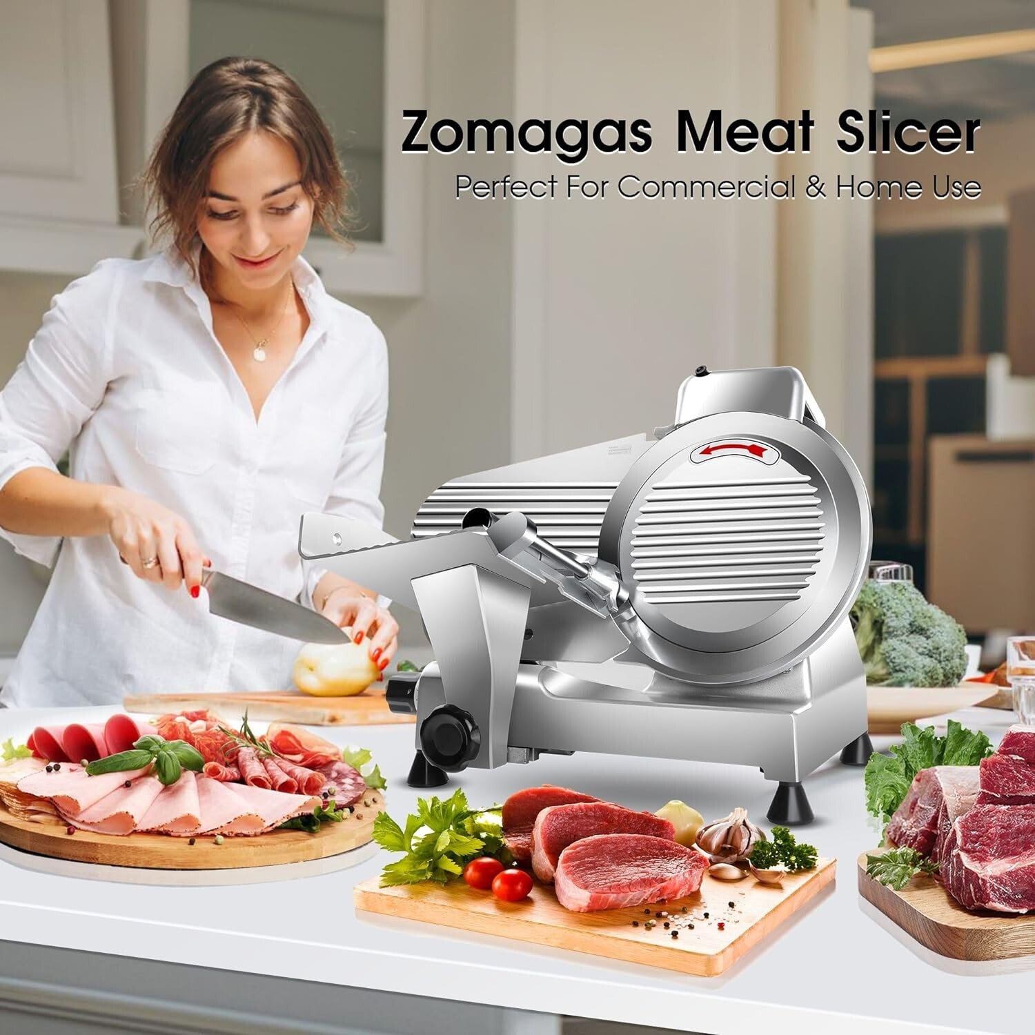 Zomagas Meat Slicer Machine 8.5" 210W Frozen Meat Cheese Deli Slicer Restaurant