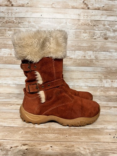 Salomon Lhasa Brown Suede Fau Fur Buckle Pull-On Winter Boots Women's 8 US - Picture 6 of 11