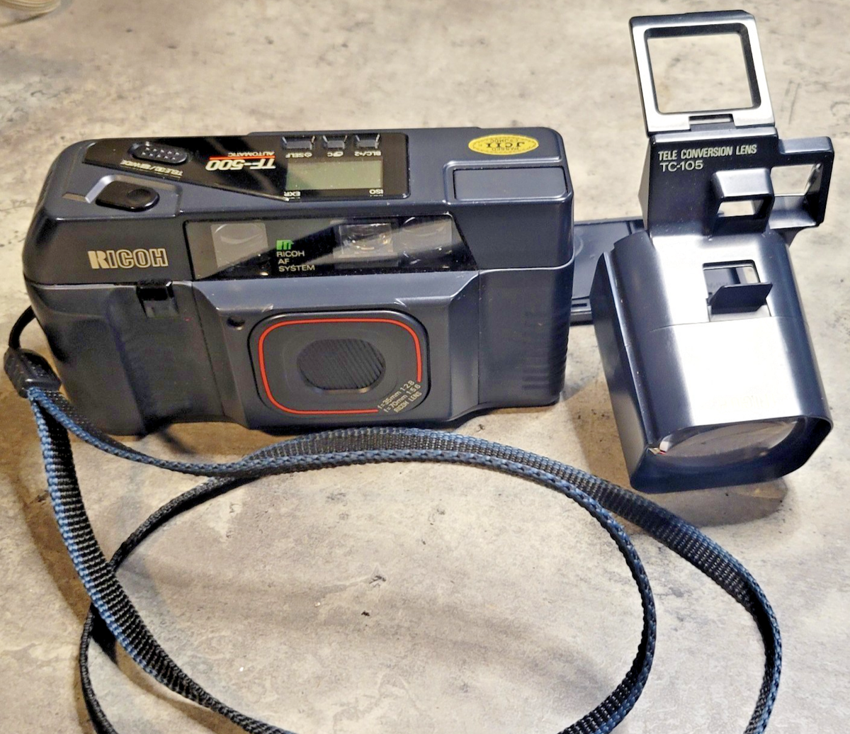 VINTAGE RICOH TF-500 Compact Camera WITH Tele Conversion Lens TC