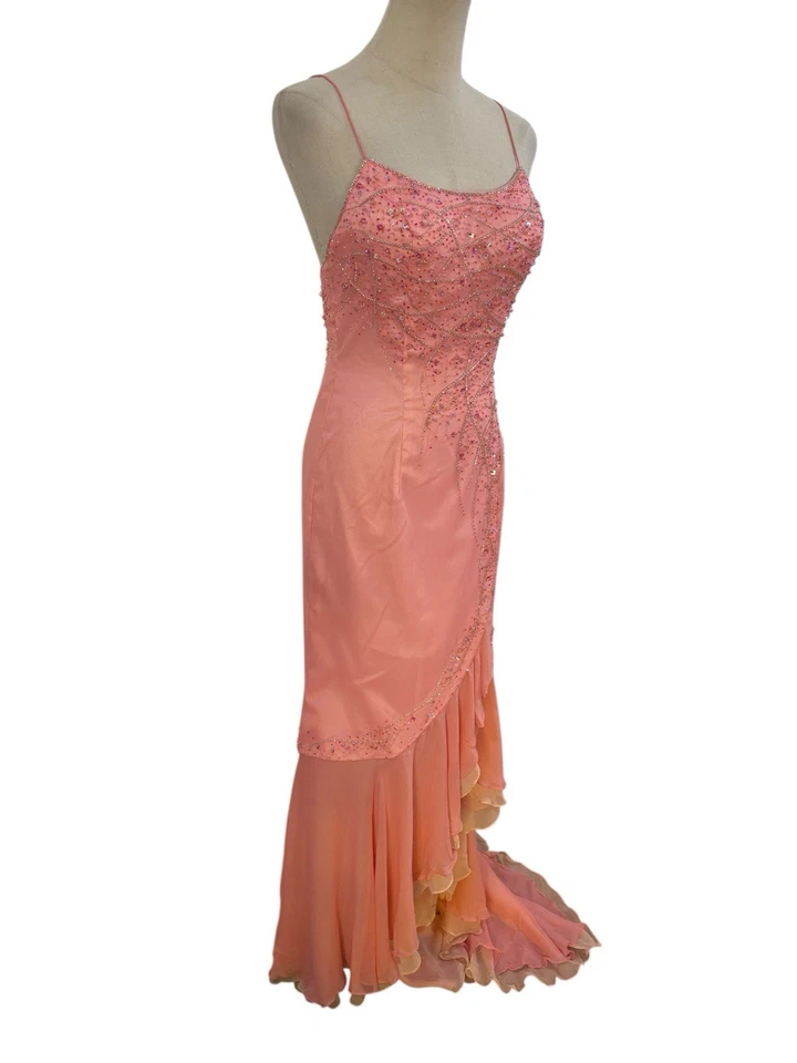 Винтажный 90-х шелк розовый бисером платье платье Sz 6 фея прихоть выпускного  - Изображение 3 из 4