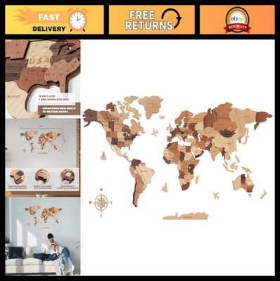 3D Wooden World Map Wall Art - Multilayered Travel Decor for Home & Office, Gift