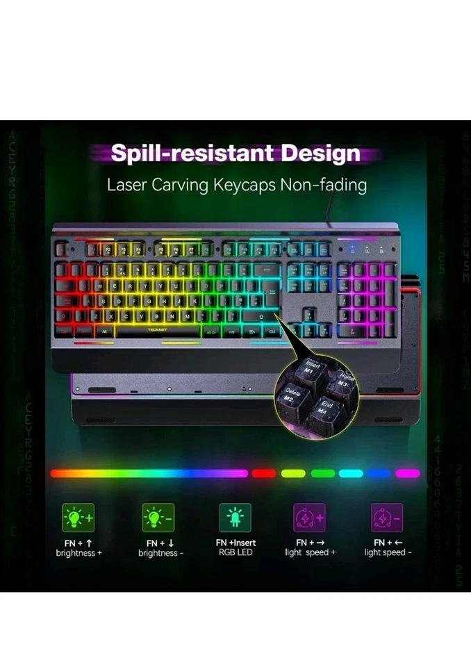 TECKNET RGB Gaming Keyboard UK Layout, USB Wired Computer Keyboard - Image 4 of 4