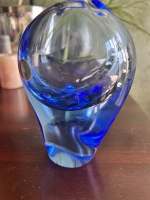 Czech Blue Vase ZBS Zelezno Brodske Sklo Crystal Glass Bohemia Zelezny Brod