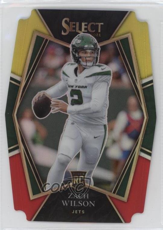 2021 Select Premier Level Red & Yellow Prizm Die-Cut Zach Wilson #144 Rookie RC