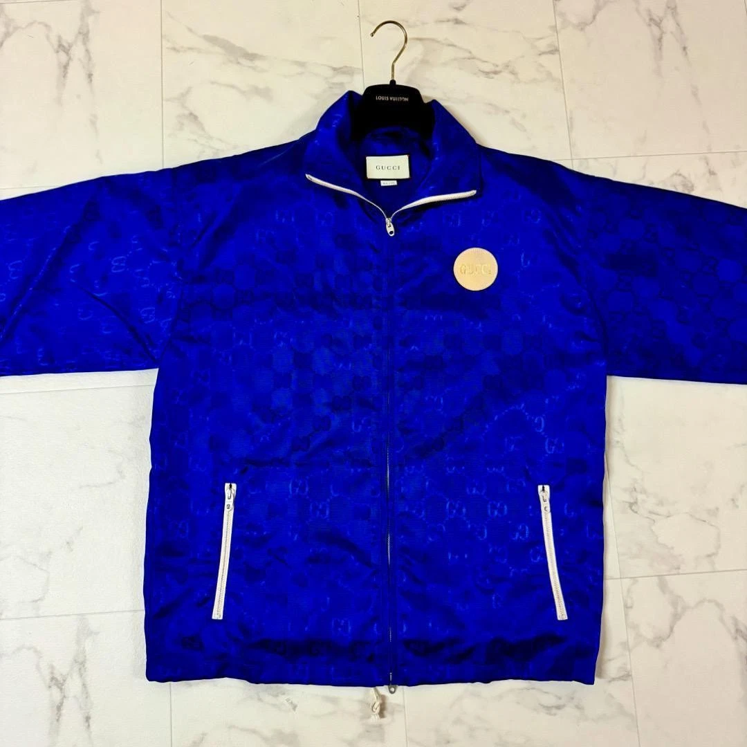 Giacca Gucci Off The Grid Track blu grande usata 2022 23 logo GG pelle 75 5 cm