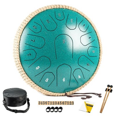 13'' Steel Tongue Drum - 15 Notes Handpan with Music Book, Mallets & Carry Bag, D