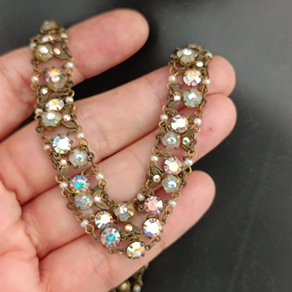 Michal Negrin Choker Necklace AB Crystals Boho Collar V Cocktail Shabby Chic VTG - Image 4 of 4