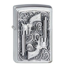 Feuerzeug Zippo Revolver aus Chrom gebürstet in silber seidenmatt mit Emblem
