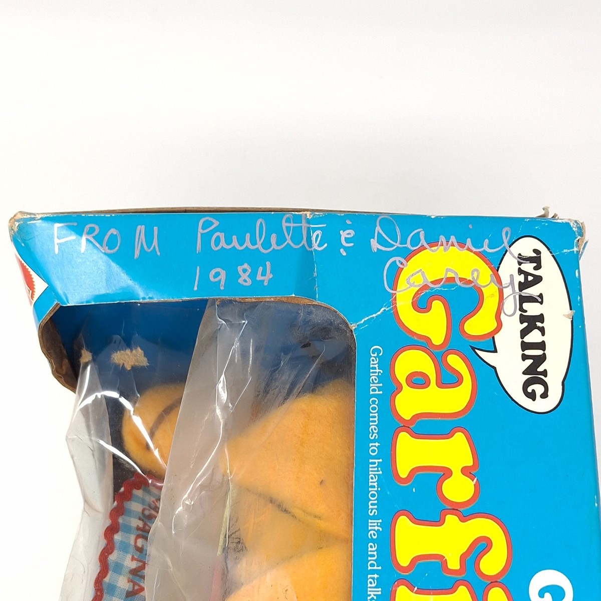 ヴィンテージ 1985 グリマス貯金箱 & 1990 非売品ぬいぐるみセット VINTAGE 1978 MATTEL Garfield Talking Gourmet Plush w/ Box Tested