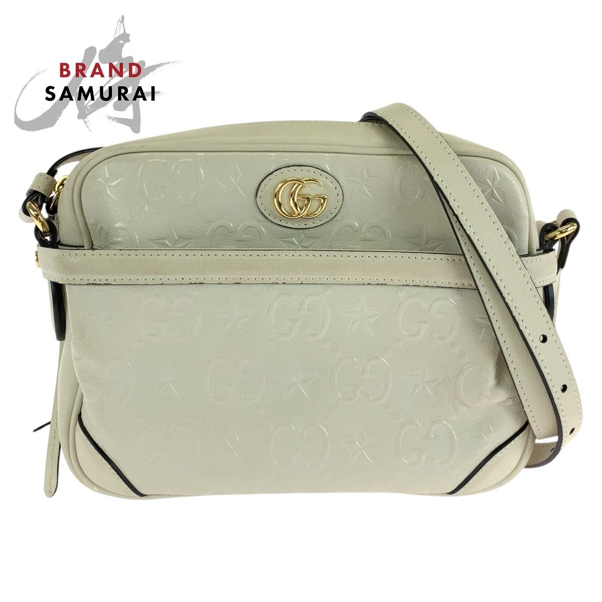 Sac bandoulière Gucci GG Star blanc crème or garnitures cuir 675776 cam