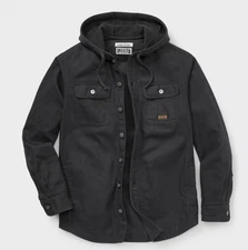 SELLING FAST DU.LUTH Men's Jersey-Lined Fire Hose Hooded Shirt Jac, Black