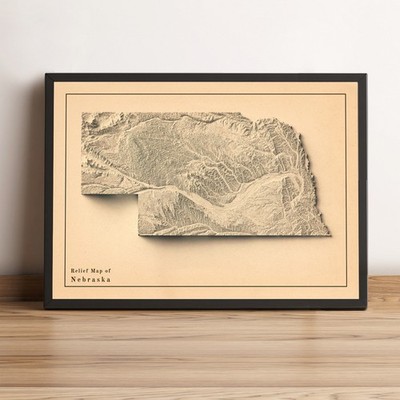 Nebraska Map, Nebraska 2D Relief Map, Nebraska Vintage Map - 2D Flat Print