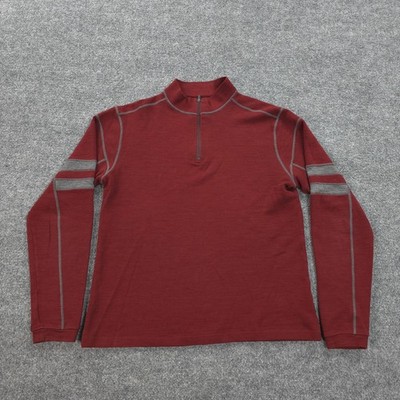 Kuhl Sweater Mens Large Red Team 1/4 Zip 100% Merino Wool Hiking Base Layer Top