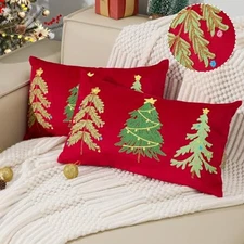  Red Velvet Embroidery Christmas Pillow 20" x 12" (Pack of 2) 2pcs Lumbar