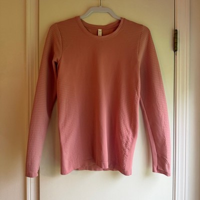 Athleta Momentum Seamless Long Sleeve Top Pink Rose Medium Thumbholes Running