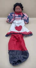 Vintage Handmade Black Folk Art Patriotic Rag Doll American Flag Dress