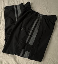 Nike Logo Track Pants. Lined. Y2K. Black Nylon w Gray Stripe. XL