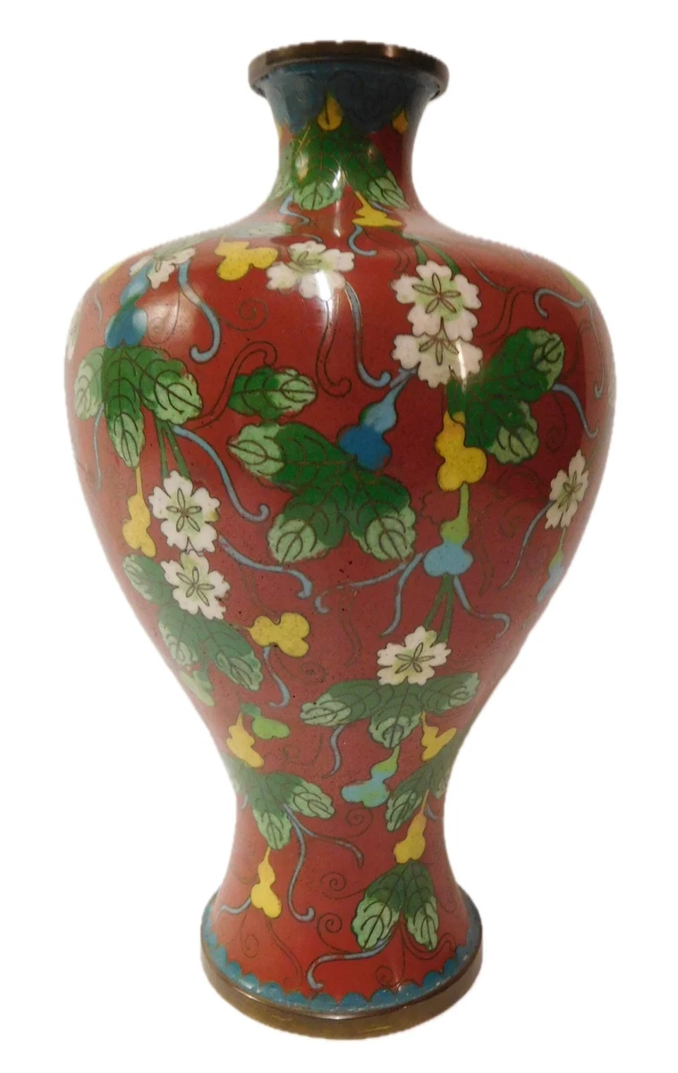 中国 赤い 花瓶 七宝焼 赤透 四君子文 花瓶 七宝焼 赤透 四君子文 花瓶