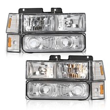 Pair Headlights Clear Lens Chrome Amber Reflector Chevy Suburban Ck Tahoe Yukon