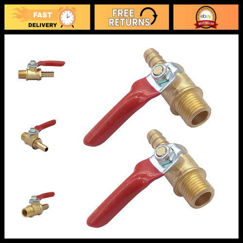 2Pcs Brass 1/4" NPT Male Barb Shut-Off Ball Valve - Durable Plumbing Fittings
