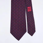 HERMES TIE 5325 TA Red Maillon on Dark Blue Silk Necktie