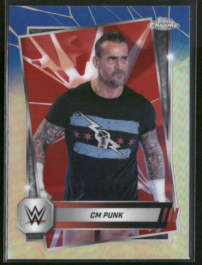 2025 Topps Chrome WWE CM Punk #98 Red & Blue Refractor