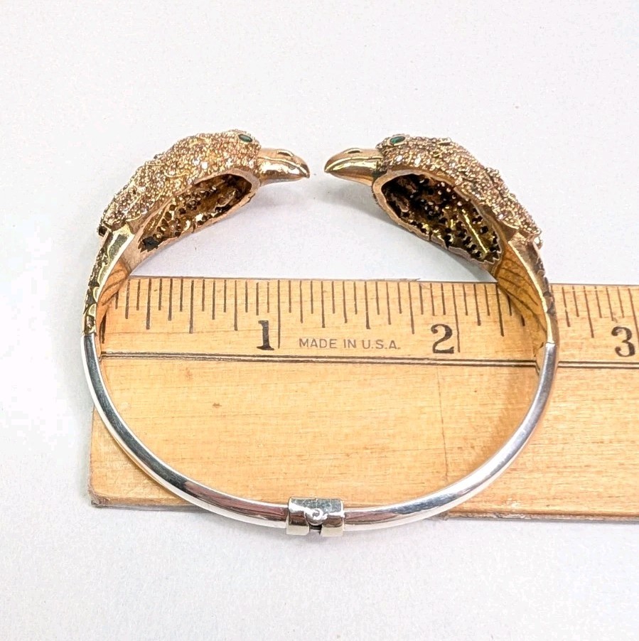 Double Eagle Head Bracelet Hawk Hinged Bangle Ste… - image 14