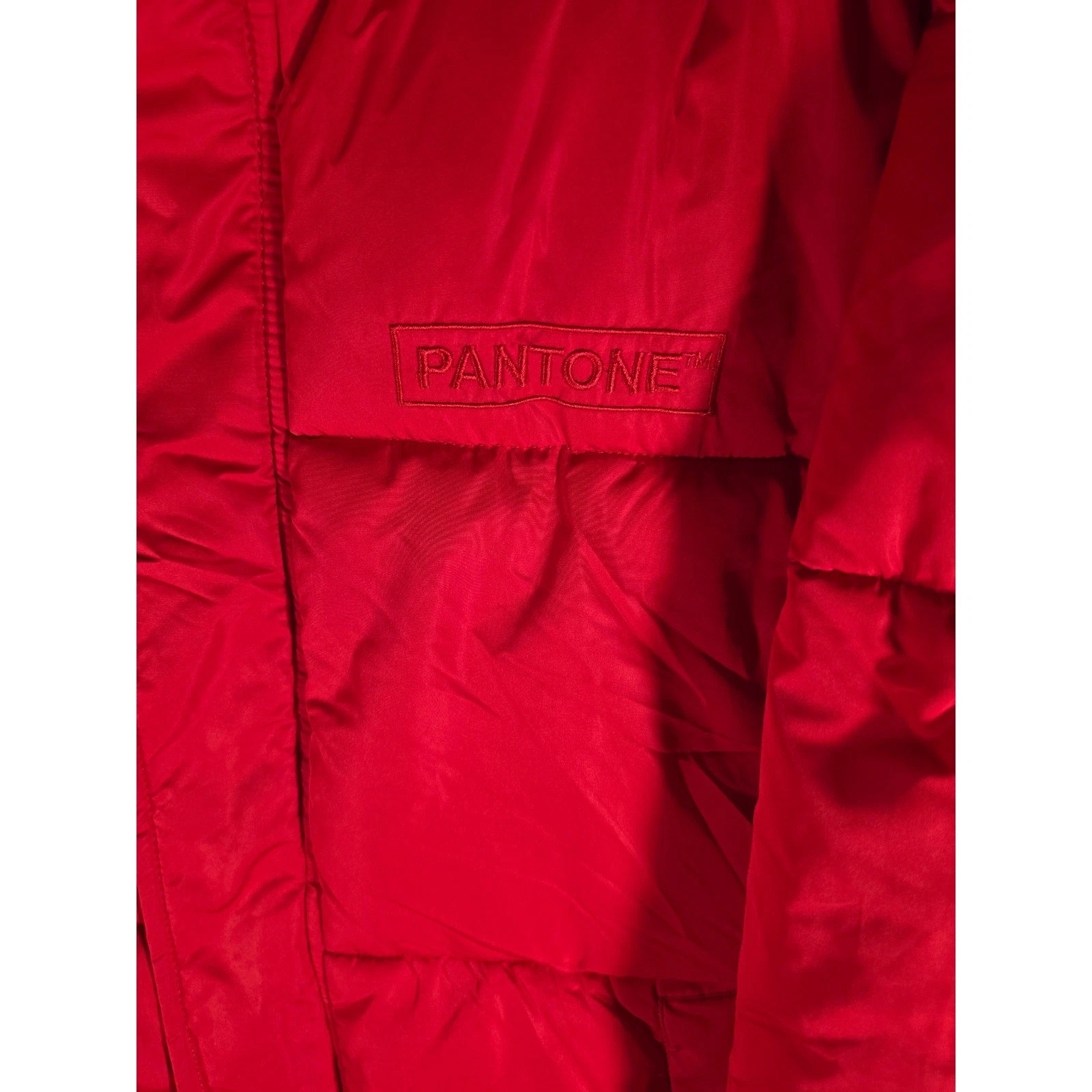 Forever 21 Pantone Red Puffer Jacket Mens Quilted Zip Up Coat Large image 5