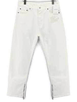 Off-White Herren Jeans W33 90s Logo Straight Fit Raw Weiß Baumwolle Stretch