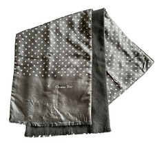 Christian Dior Mens Vintage Scarf Charcoal Grey Silk Floral Polka Dot 52x10
