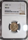 NGC MS-62 1859 Indian Head Cent, Highly Lustrous, Golden-Brown, 1st Year Issue!