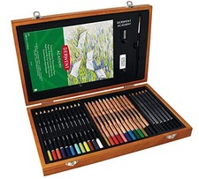 Academy Wooden Gift Box,Complete 35 Piece Art Set with Colouring