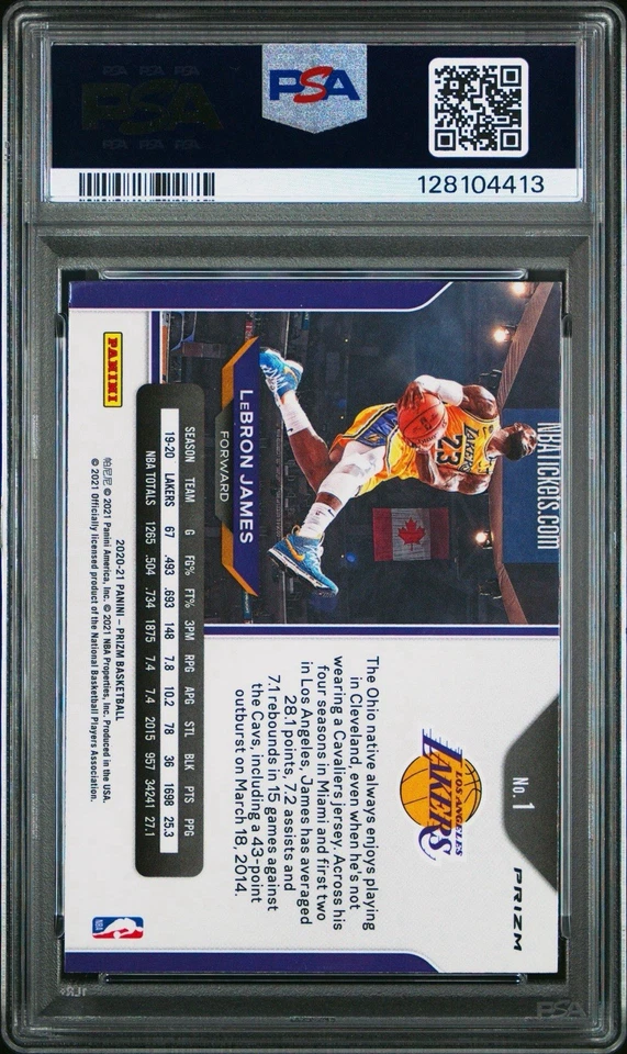 2020-21 Panini Prizm Lebron James #1 Orange Cracked Ice Prizm PSA 10 GEM MT - Image 2 of 2