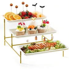 3 Tier Plastic Serving Tray For Party Supplies, 14"*6.5" Platters-Zengb
