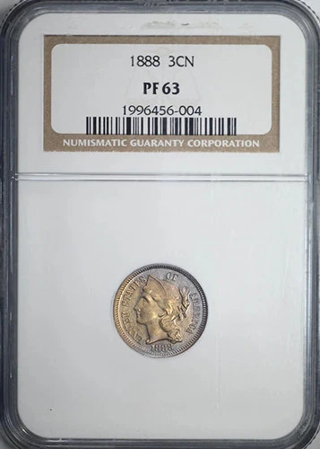 1888 Proof Three Cent Nickel Piece 3CN NGC PF63 - TONED!