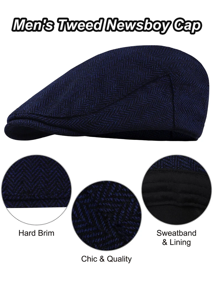 3 Pieces Men's Herringbone Flat Newsboy Hat Tweed Newsboy Cap Cabbie Driving ... - Imagem 2 de 4