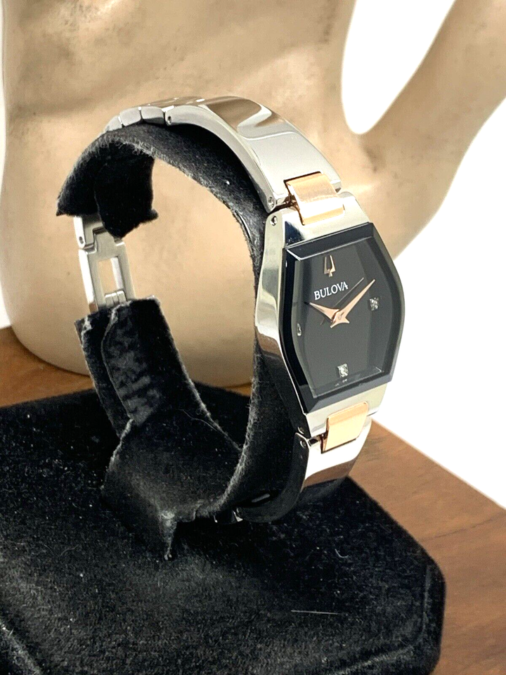 Bulova Womens Watch 98P216 Gemini Diamond Black Dial 2-Tone Quartz ...