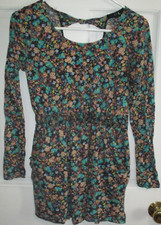 Forever 21 Dress Flowers Juniors Size M Knit Open Back Long Sleeves Floral