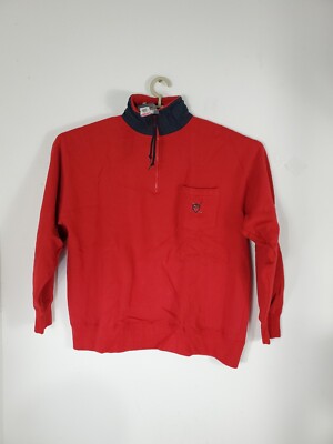 Vintage Mens Polo Ralph Lauren 1/4 Zip Pullover Sweater Golf Crest Red Sz L New