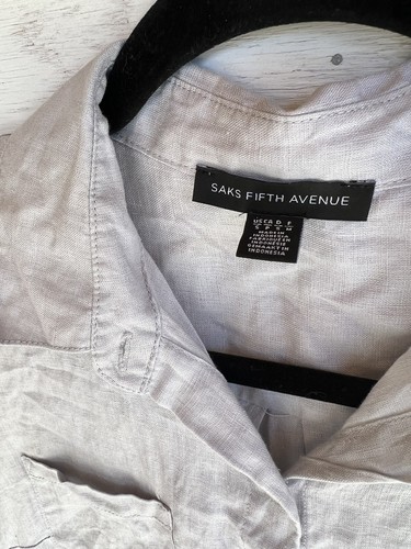 SAKS FIFTH AVENUE Shirt Light Purple Ivory Linen Sleeveless Buttoned S - Picture 7 of 12