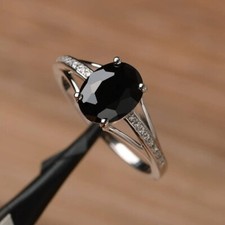 Black Onyx 925 Sterling Silver Ring Oval Cut Natural Gemstone Women Ring