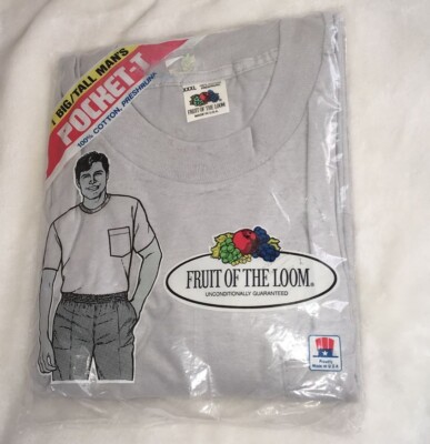 Fruit Of The Loom Big Tall Mens Pocket Cotton T shirt New NIP Size XXXL  1987